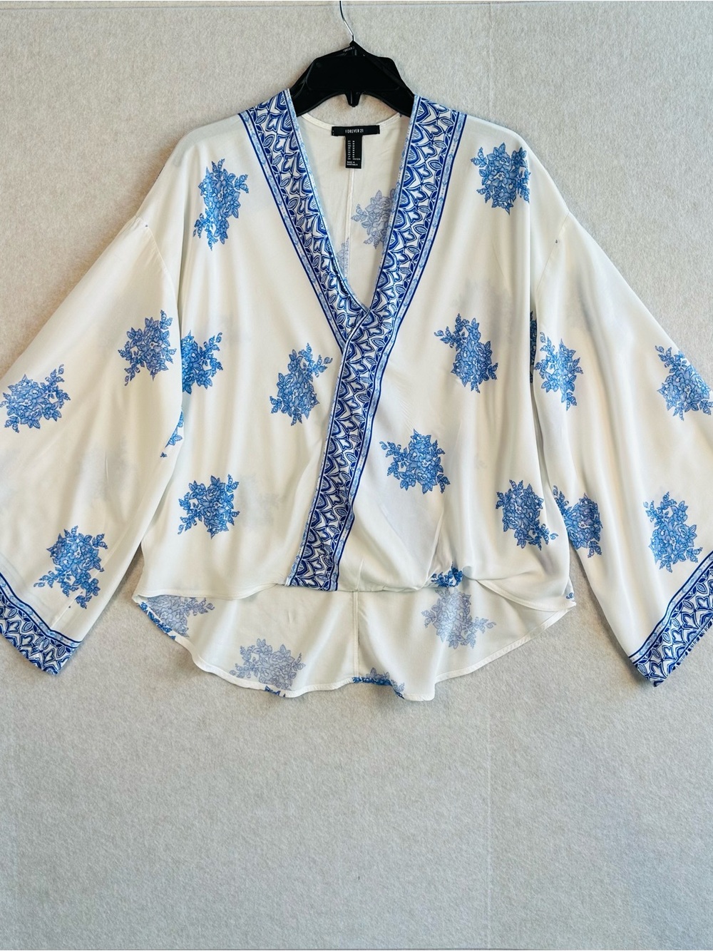Forever 21 White Blouse with Blue Floral Print